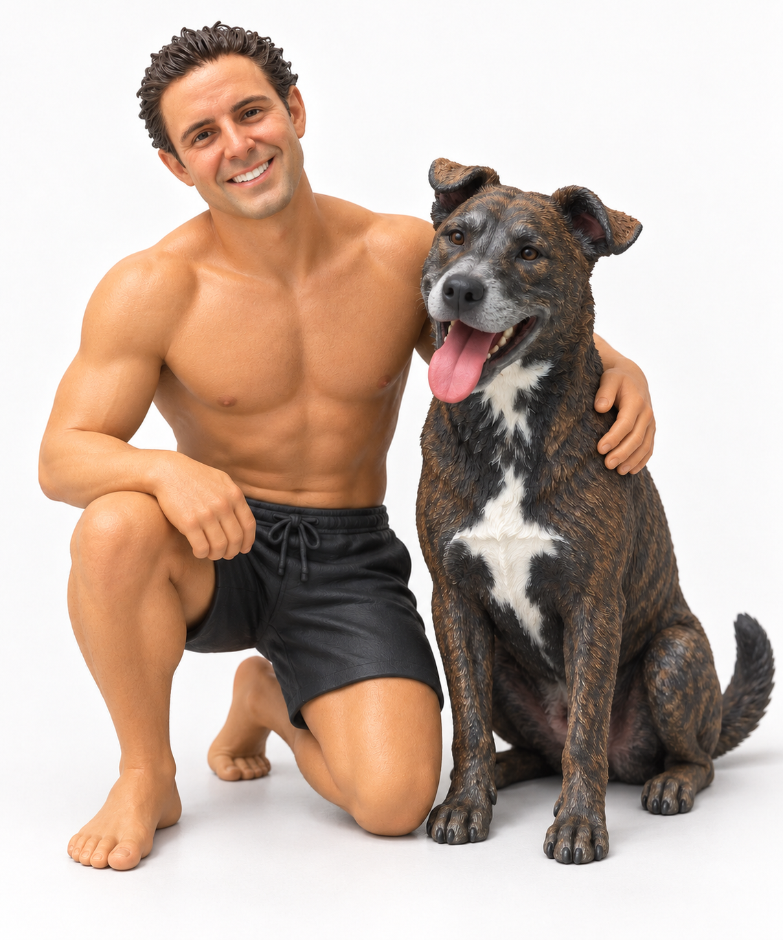Custom Realistic Man and Brindle Dog Figurine